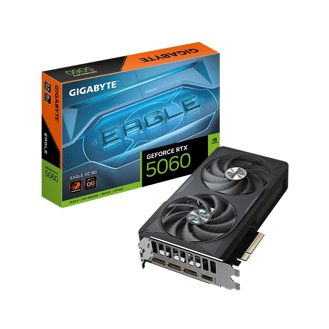 Видеокарта, Gigabyte, RTX5060 EAGLE OC 8G (GV-N5060EAGLE OC-8GD) 4719331356439, GDDR7, 128bit, 1-HDMI, 3-DP, Windforce 2X Fan, 208*120*40 мм, Цветная коробка — фото 3