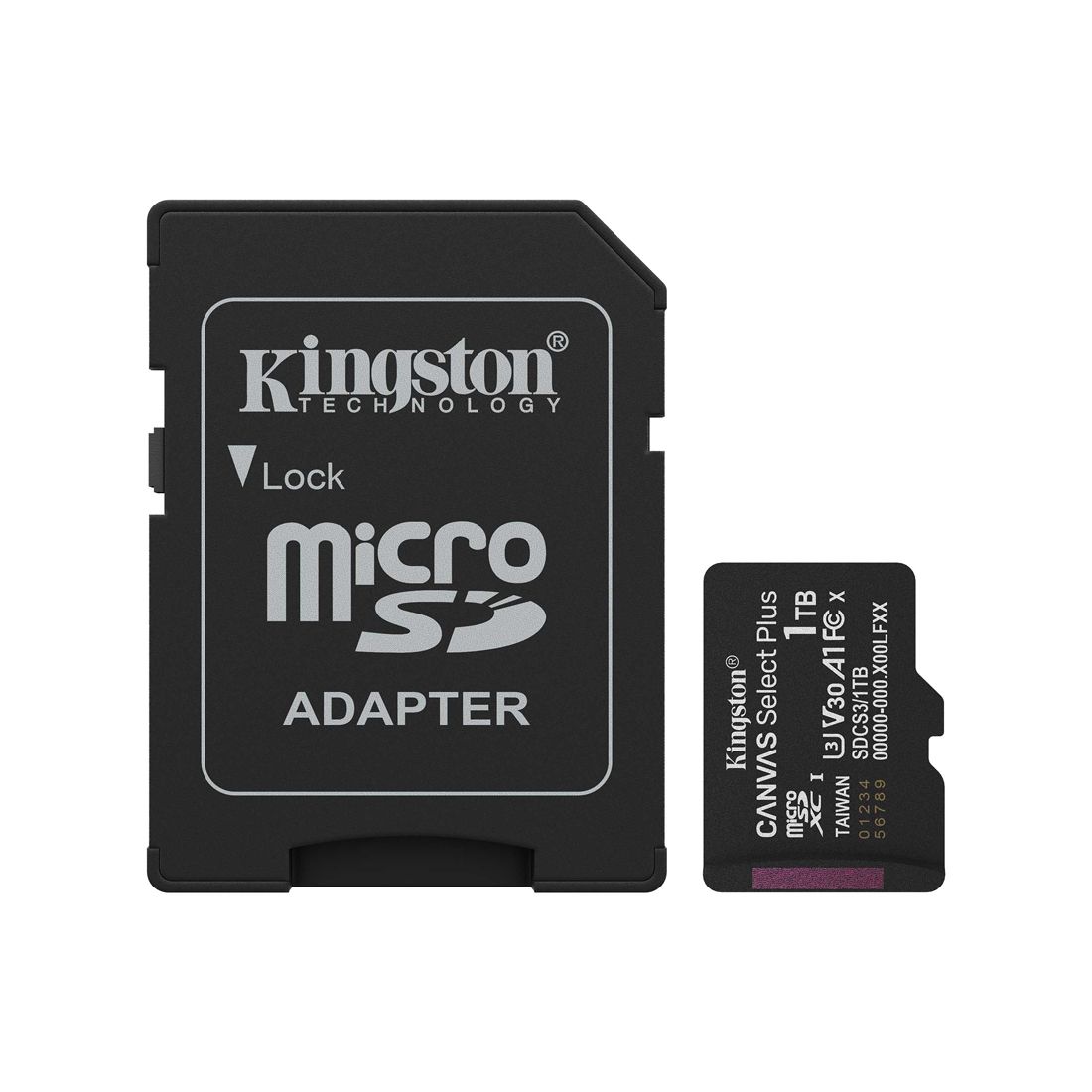 Карта памяти, Kingston, SDCS3/1TB, MicroSDXC 1TB, Canvas Select Plus, A1, U3, V30, c адаптером SD — фото 1