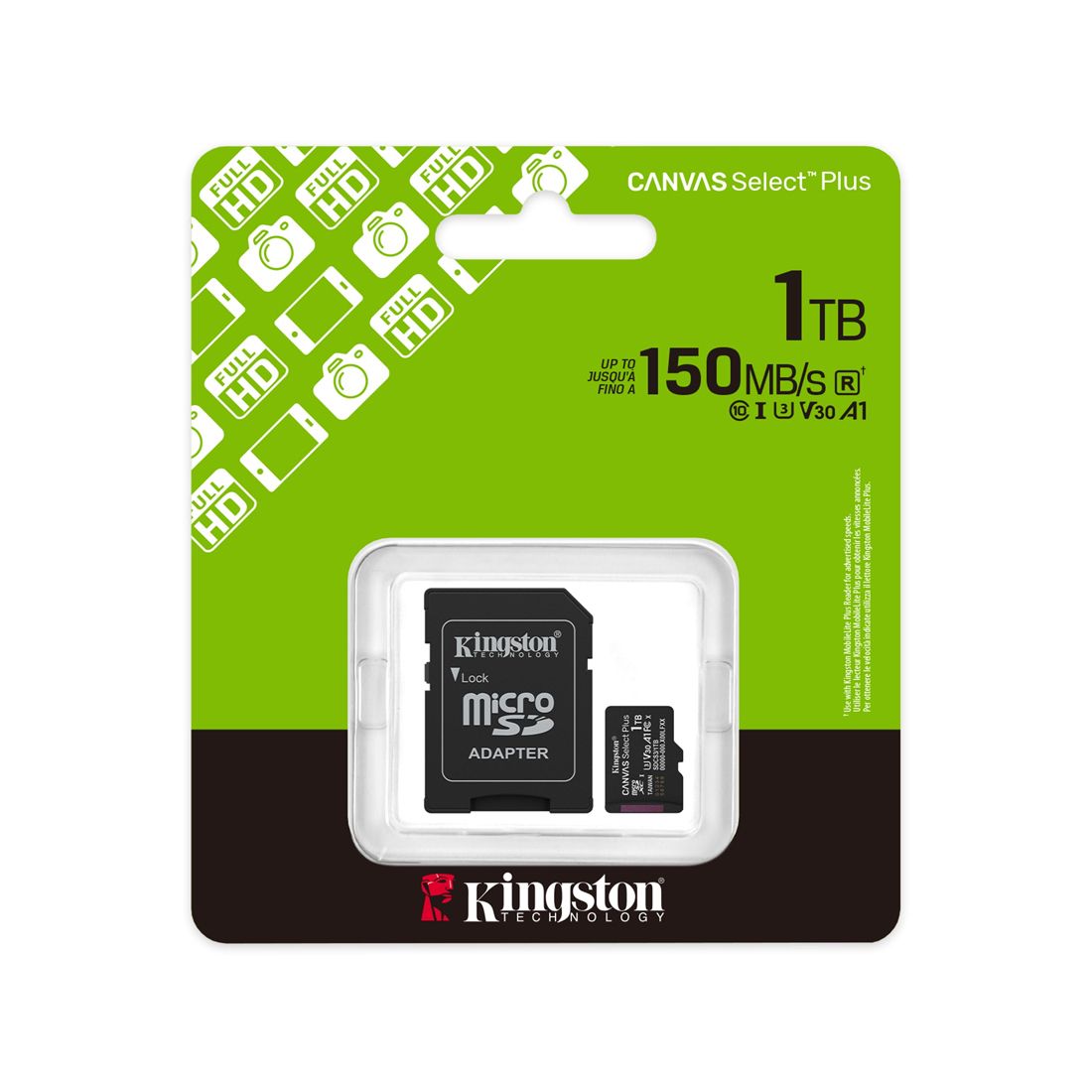 Карта памяти, Kingston, SDCS3/1TB, MicroSDXC 1TB, Canvas Select Plus, A1, U3, V30, c адаптером SD — фото 3