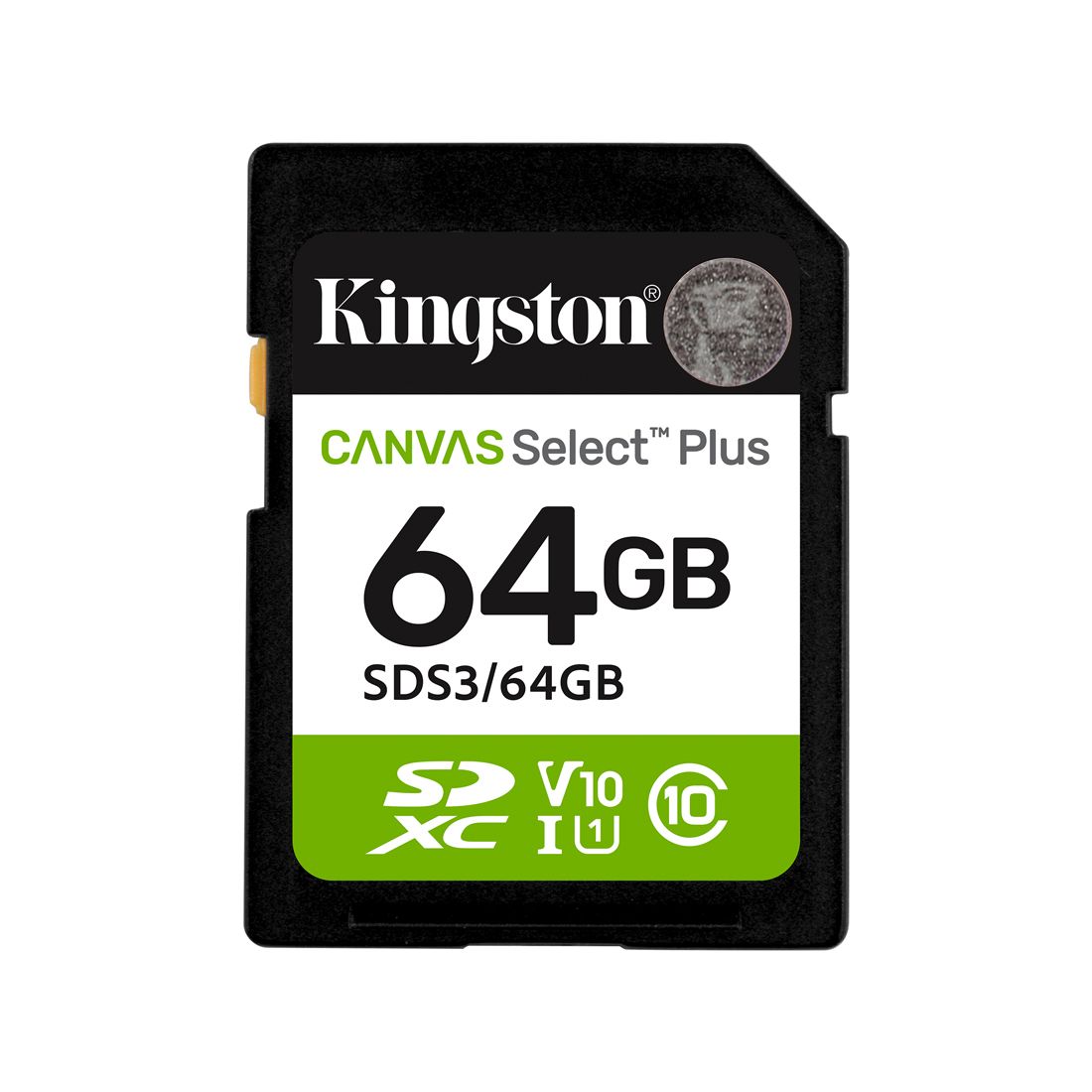 Карта памяти, Kingston, SDS3/64GB, SDXC 64GB, Canvas Select Plus, C10, UHS-I, U1, V10 — фото 1