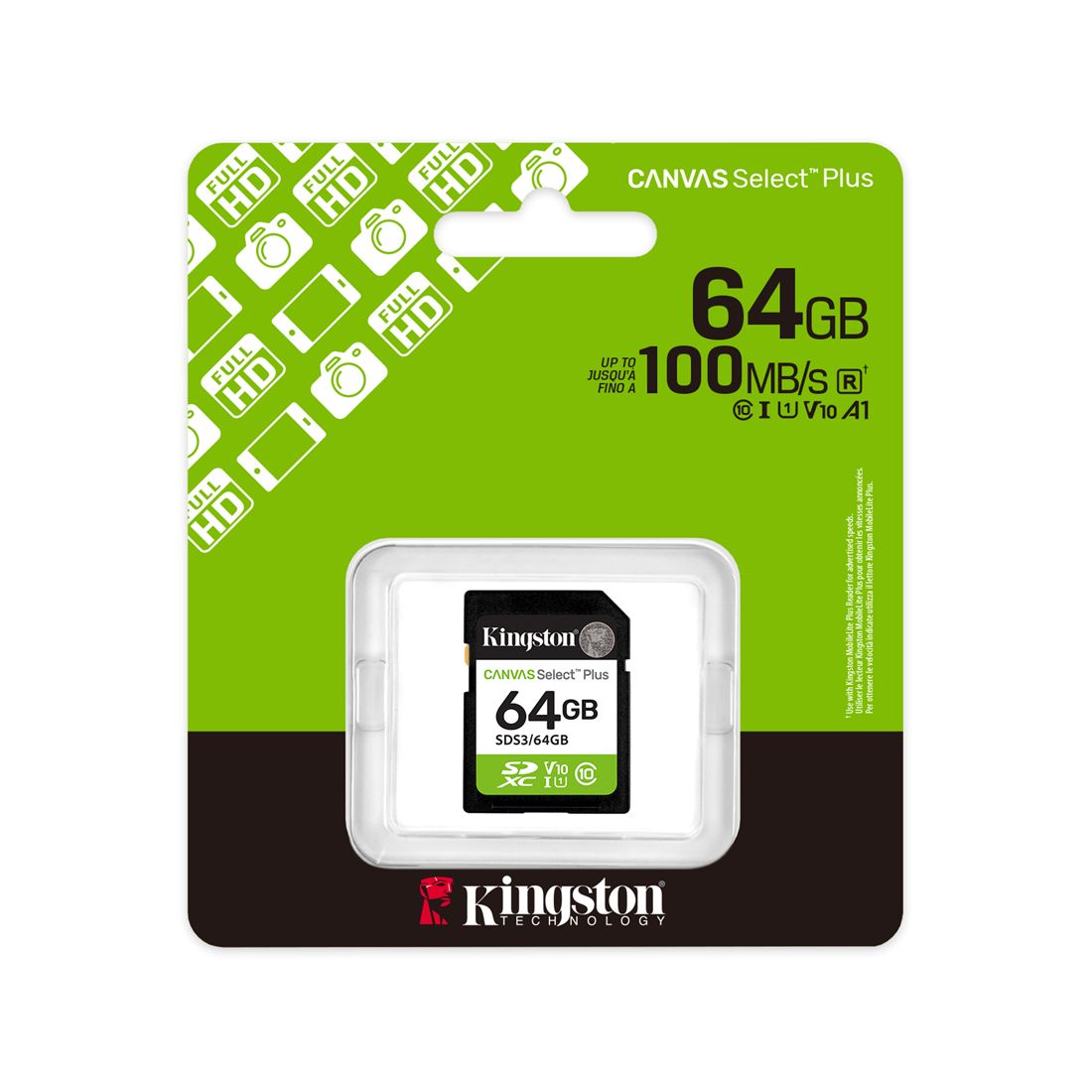 Карта памяти, Kingston, SDS3/64GB, SDXC 64GB, Canvas Select Plus, C10, UHS-I, U1, V10 — фото 3