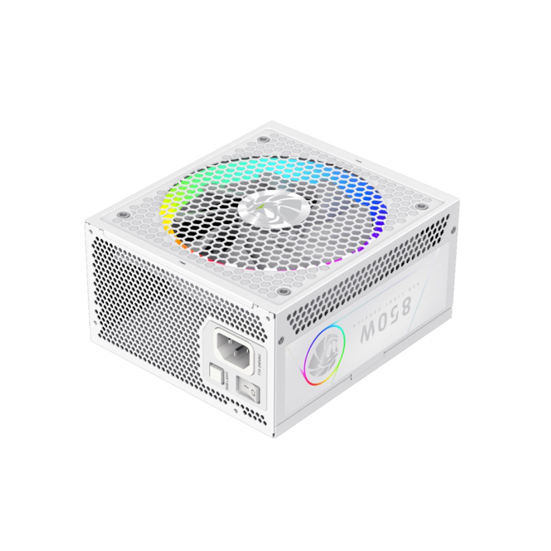 Блок питания, Gamemax, RGB 850G WH, 2141-0850B0021, 850W, Gold, APFC, 20+4 pin, 2*4+4pin, 8*Sata, 3*Molex, 3*PCI-E 6+2 pin, Modular, Вентилятор 14см, 165*150*86 см, Белый — фото 2