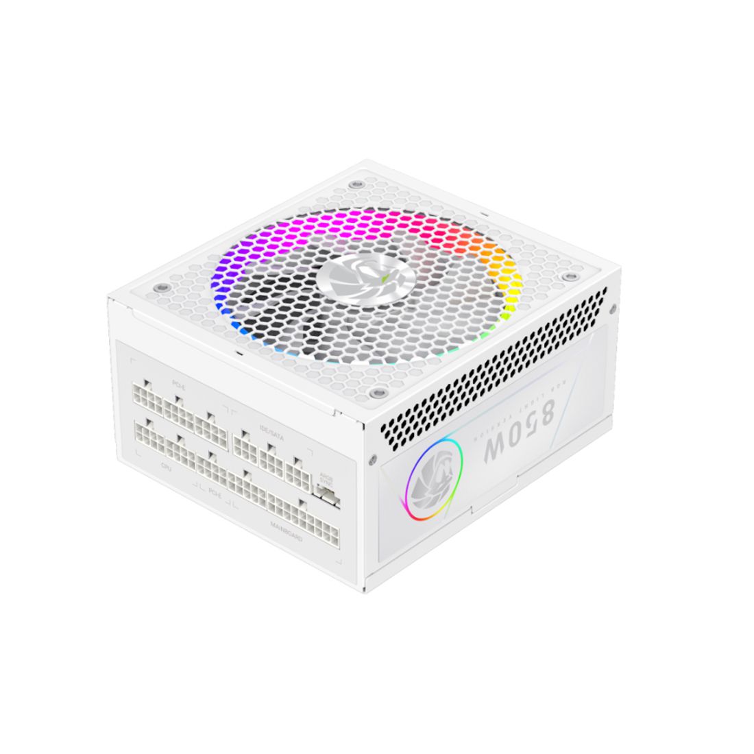 Блок питания, Gamemax, RGB 850G WH, 2141-0850B0021, 850W, Gold, APFC, 20+4 pin, 2*4+4pin, 8*Sata, 3*Molex, 3*PCI-E 6+2 pin, Modular, Вентилятор 14см, 165*150*86 см, Белый — фото 3
