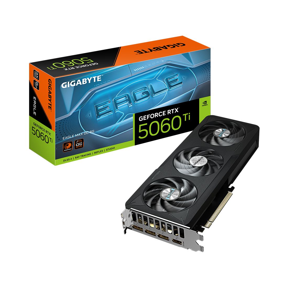 Видеокарта, Gigabyte, RTX5060Ti EAGLE MAX OC 8G (GV-N506TEAGLEMAX OC-8GD) 4719331356637, GDDR7, 128bit, 1-HDMI, 3-DP, Windforce 3X Fan, 215*122*40 мм, Цветная коробка — фото 3