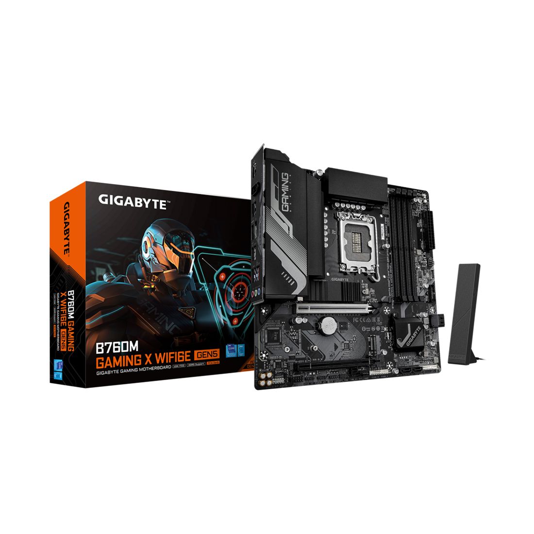 Материнская плата, Gigabyte, B760M GAMING X WIFI6E GEN5 (4719331872953), LGA1700, iB760, 4xDDR5 4400/4800/5200/5600/7600(OC), 4xSATA3, Raid, 2xM.2 (PCI-E 4.0x4/x2), 1хDP, 1xHDMI, 2xPCI-Ex16, WiFi, mATX — фото 1