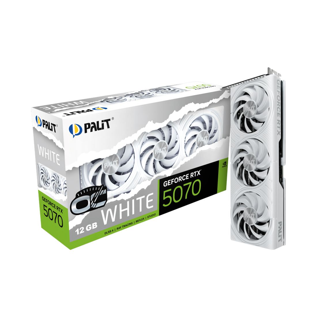 Видеокарта, PALIT, RTX5070 WHITE OC 12GB (4710562245295), (NE75070U19K9-GB2050W), GDDR7, 192bit, 3-DP, HDMI, 3xFan, 291.9*116.6*41.3 мм, Цветная коробка — фото 3