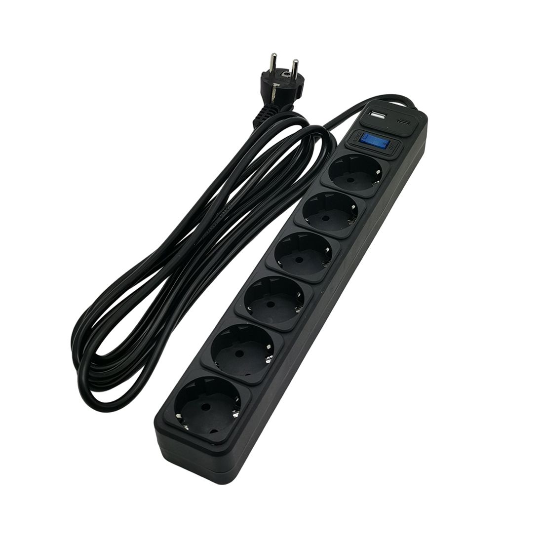 Сетевой фильтр, SVC, ZC6S-30M-USB/TypeC, 6 розеток, 3 метра, один USB-порт и один Type-C-порт, 220–250 В, 10 A, картонная коробка, чёрный — купить в Lirotech