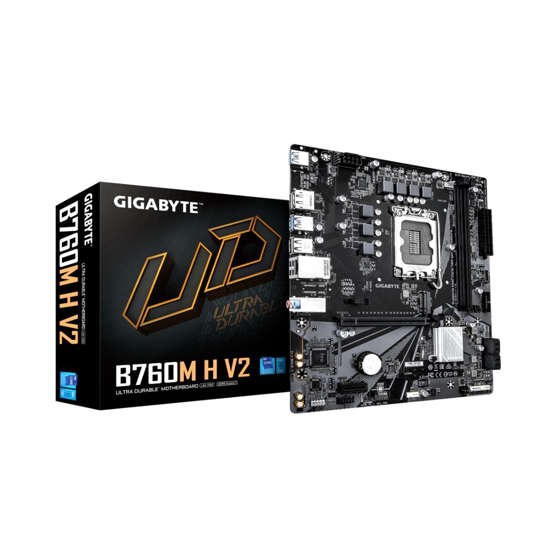 Материнская плата, Gigabyte, B760M H V2 (4719331878054), LGA1700, iB760, 2xDDR5 4000/4800/8000(OC), 4xSATA3, 1xM.2 (PCI-E 4.0x4/x2), Raid, 1хDP, 1xHDMI, 1xPCI-Ex16, 1xPCI-Ex1, mATX — фото 1