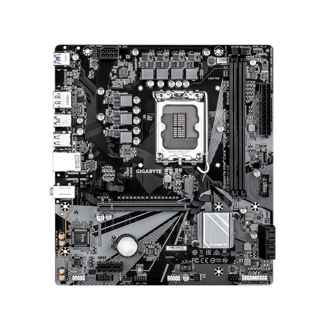 Материнская плата, Gigabyte, B760M H V2 (4719331878054), LGA1700, iB760, 2xDDR5 4000/4800/8000(OC), 4xSATA3, 1xM.2 (PCI-E 4.0x4/x2), Raid, 1хDP, 1xHDMI, 1xPCI-Ex16, 1xPCI-Ex1, mATX — фото 2