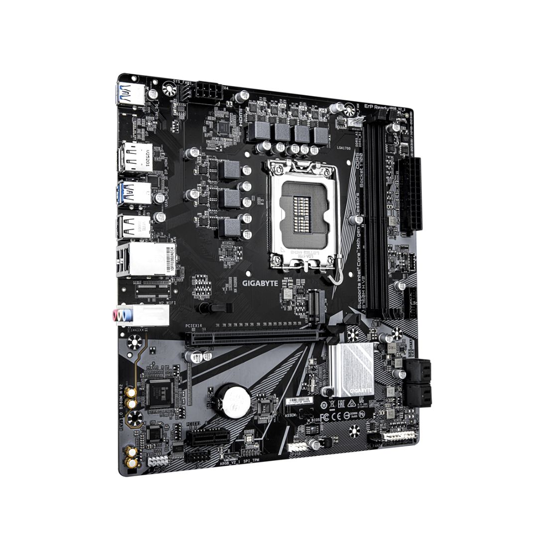 Материнская плата, Gigabyte, B760M H V2 (4719331878054), LGA1700, iB760, 2xDDR5 4000/4800/8000(OC), 4xSATA3, 1xM.2 (PCI-E 4.0x4/x2), Raid, 1хDP, 1xHDMI, 1xPCI-Ex16, 1xPCI-Ex1, mATX — фото 3